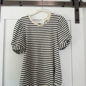 Pomander Place Black and White Striped Short Sleeve Tee